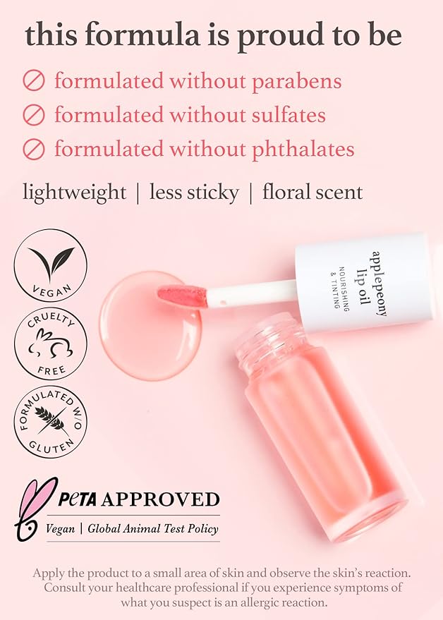 NOONI Korean Vegan Lip Oil - Applepeony, 0.12 Fl Oz + Korean Lip Oil - Applecranberry, 0.12 Fl Oz Bundle-Velvo Beauty