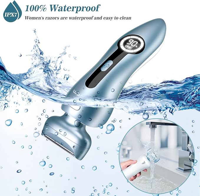 Electric Razors for Women for Legs Bikini Trimmer Electric Shaver for Women Underarm Public Hairs Rechargeable Womens Shaver Wet Dry Use Painless Cordless with Detachable Head (Blue)-Velvo Beauty