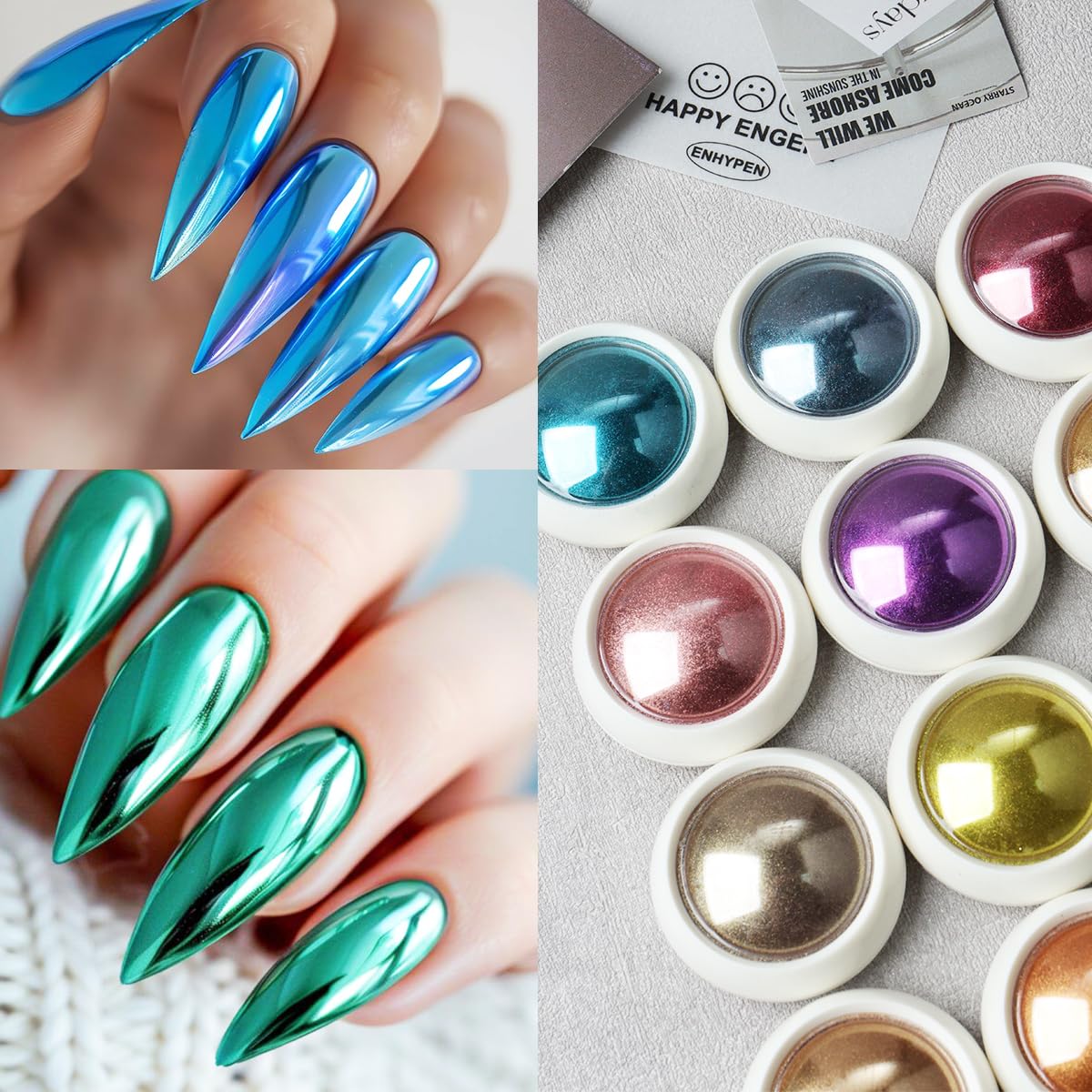 24Pcs Chrome Nail Powder Set - Metallic Mirror Effect Holographic Iridescent Aurora Mermaid Nail Powder Pigment Silver Red Green Gold Nail Chrome Powder for Nails Art Decoration(24 Eye Shadow Sticks)-Velvo Beauty