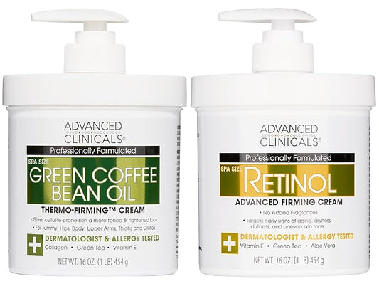 Advanced Clinicals Retinol Body Cream + Green Coffee Bean Oil Thermo - Firming Body Lotion 2pc Skincare Set For Women & Men | Body & Face Moisturizer Set Helps Improves Appearance Of Crepey Skin, 2PC-Velvo Beauty