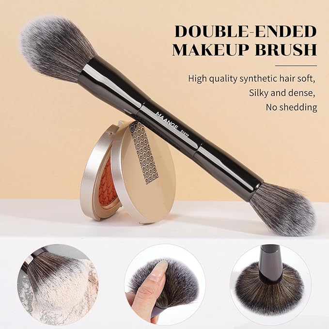 MAANGE 7pcs Makeup Brush Set Double Sided Kabuki Makeup Brushes Contour Brush for Foundation Liquid Powder Concealer Cream Cosmetics Bronzer Blending Blush Buffing Makeup Tools (Black)-Velvo Beauty
