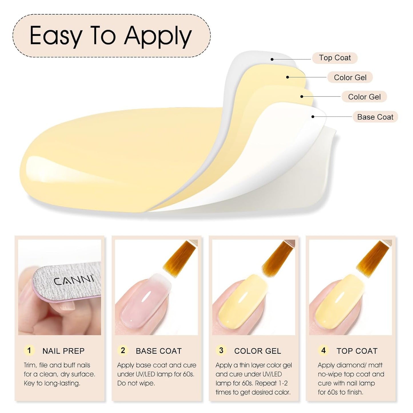 CANNI Pastel Yellow Nail Gel Polish, 1Pcs Butter Yellow High Gloss Soak Off UV Nail Polish Gel French Manicure Salon DIY-Velvo Beauty
