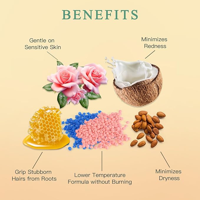 Hard Wax Beads 1.3Lb/21oz for Brazilian, Eyebrow, Bikini, Face, Arms, and Legs Waxing - 6 Packs with 10 Wax Spatulas for Women and Men-Velvo Beauty