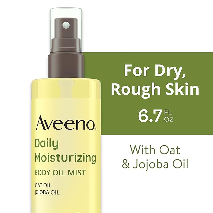 Aveeno Daily Moisturizing Body Oil, Body Mist for Dry Skin with Oat Oil and Jojoba Oil, Nourishing Body Spray with a Hypoallergenic Formula, 6.7 FL OZ-Velvo Beauty