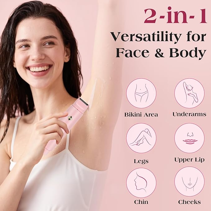 Electric Shaver & Bikini Trimmer for Women – 2-in-1 Design, Waterproof, Type-C Charging, Gentle on Sensitive Skin, Ideal for Travel and Daily Use, Pink-Velvo Beauty