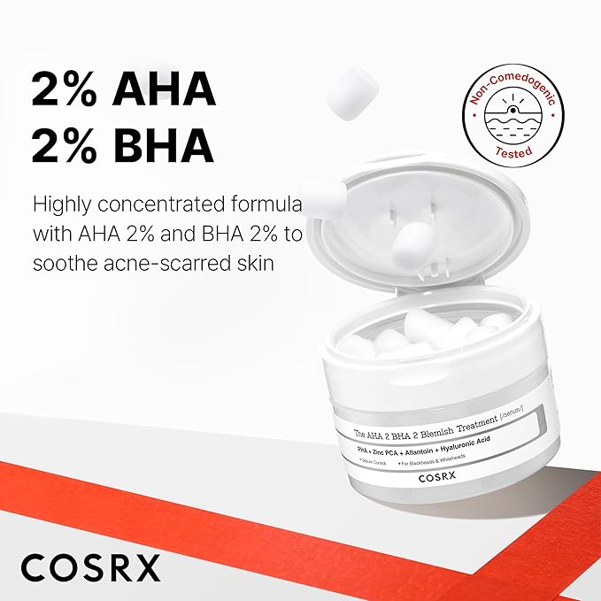 COSRX AHA 2% BHA 2% Blemish Treatment Serum, 60+ Pure Cotton Balls, Quick & Easy Daily Spot Treatment, Blackheads & Whiteheads, Sebum Control, Paraben Free, Phthalates Free, Korean Skin Care-Velvo Beauty