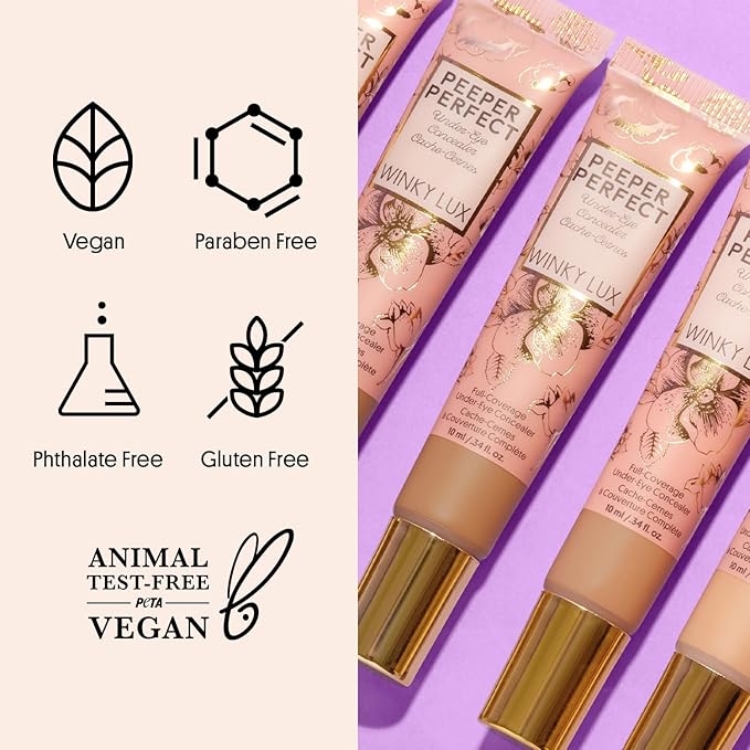 Winky Lux Peeper Perfect Under Eye Concealer, Makeup & Eye Brightener, Full Coverage Concealer for Dark Circles, Color Corrector & Eye Primer, With Collagen, Hyaluronic Acid & Vitamin E (Light Medium)-Velvo Beauty