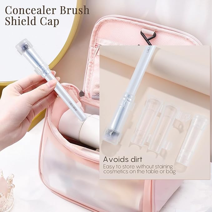 GLO&RAY Concealer Brush Under Eye - Makeup Brush Angled Flat Teardrop, Nose Contour for Powder Pro Concealing Blending for Liquid & Cream Cosmetic, Foundation Brushes Small With Dust Cover (White)-Velvo Beauty