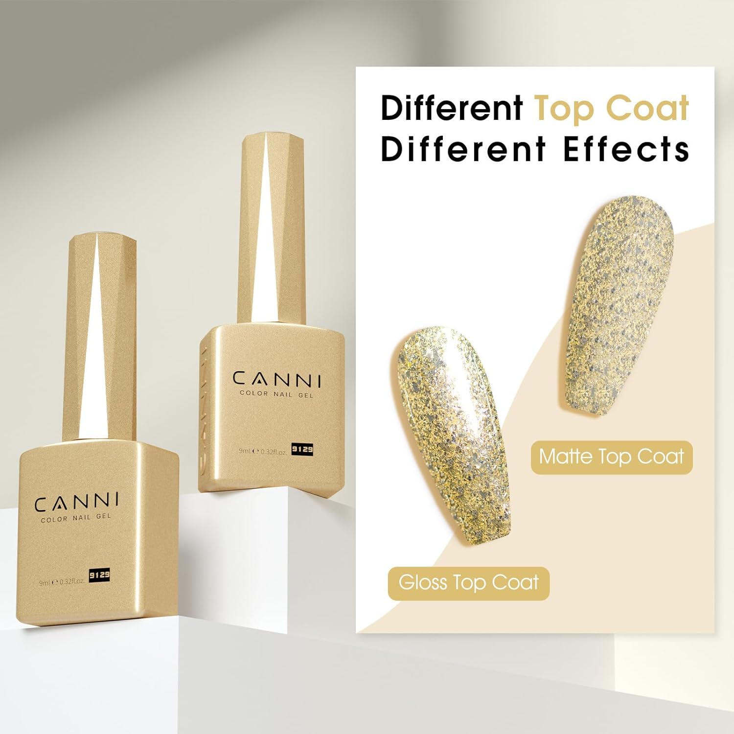 CANNI Gold Glitter Gel Polish – 9ML Chunky Sparkly Soak-Off UV/LED Nail Gel, Golden Flakes Finish for DIY Manicure, French Tips, or Salon Use-Velvo Beauty