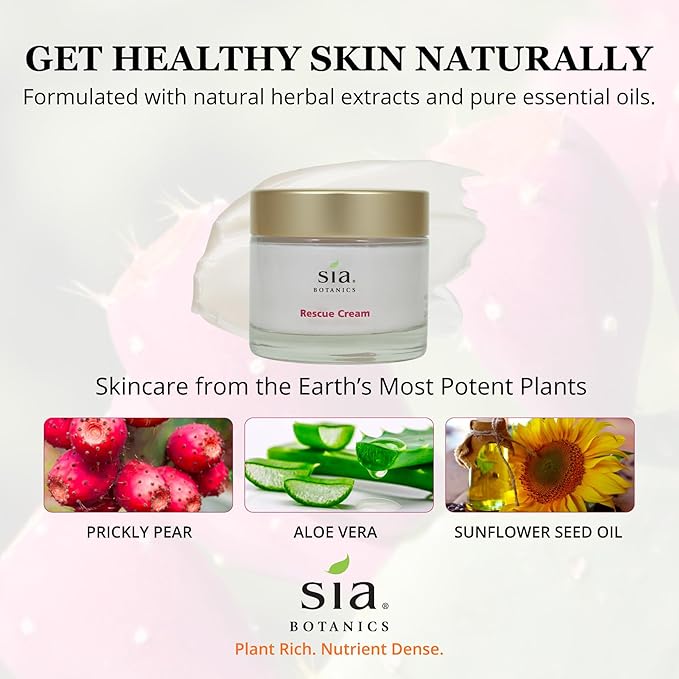 Rescue Face Cream (65g/2.3oz Glass Jar) | Facial Moisturizer w/Prickly Pear Cactus, Aloe Vera, Green Tea Extract | Natural, Clean, Botanical Skincare for Women-Velvo Beauty