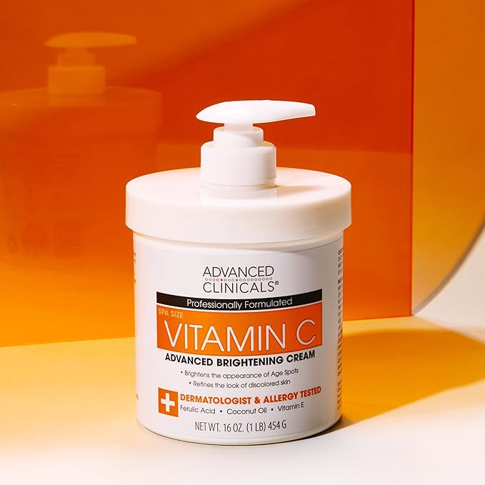 Advanced Clinicals Vitamin C Cream Visibly Brightening Body Lotion | Vitamin C Moisturizer Skin Care Body Cream For Women & Men Visibly Improves Look Of Dark Spots & Uneven Skin Tone, W/Travel Size-Velvo Beauty