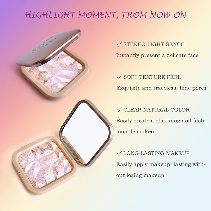Highlighter Makeup Palette Shimmer Contour Palette Powder for Brighten Face Contour Gold Cheek Highlight Makeup, Long Lasting Highlighter Powder with Mirror for Illuminator Makeup (PINK GOLD)-Velvo Beauty