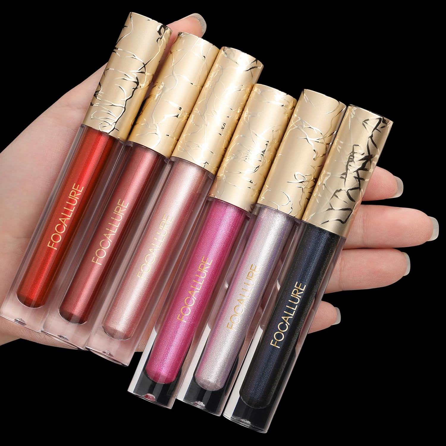 FOCALLURE Metallic Liquid Lipstick,Non Stick Cup Lip Gloss,High Impact Lip Color with Transfer-proof Wear,Long Lasting & Waterproof Lipstick Makeup for Women,Love Galore-Velvo Beauty