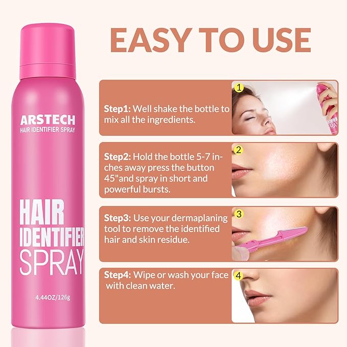 Hair Identifier Spray for Face Shaving Dermaplaning Tool Skin Body Dermaplaning Spray for Women with 4 Face Razor for Face Shaver Hair Removal Kit Excess Hair Dermaplane Razor for Women Face-Velvo Beauty