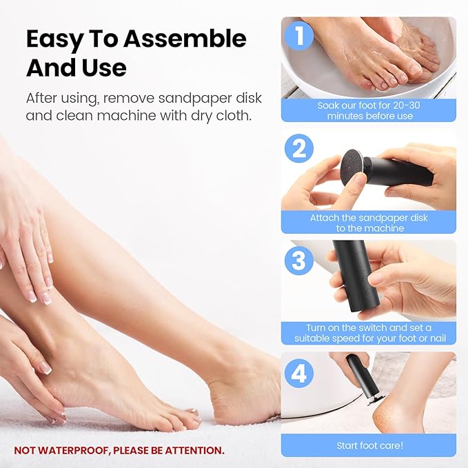 Electric Foot Callus Remover, 2 in 1 | 6 Speed Adjustable Foot File Nail Grinder with Sandpaper Disks, Professional Sander Pedicure Tool for Feet Dead Skin, Self Care Gifts for Women Mom Lover Friends-Velvo Beauty