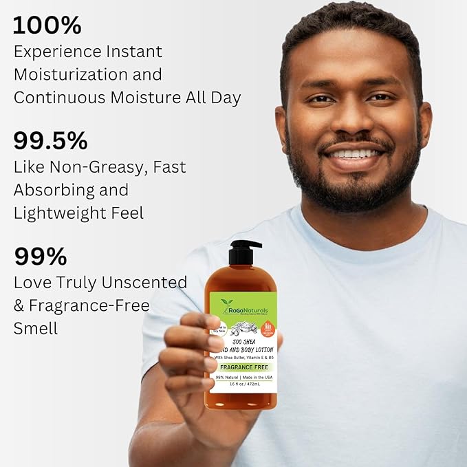 RaGaNaturals Natural Unscented Body Lotion for Dry, Sensitive Skin with Shea Butter, Avocado Oil & Vitamin E - Moisturizing, Fragrance Free Hand Lotion With Organic Essence -For Women, Men, Kids-16 Oz-Velvo Beauty