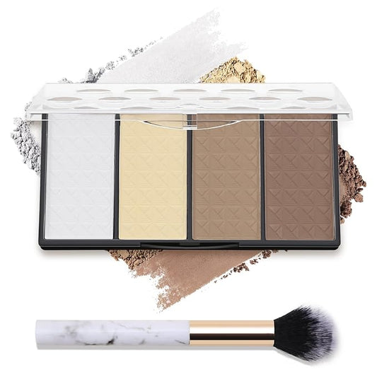 Contour Highlighter Blush Powder Makeup Palette, 4 Colors Matte Face Contour Shading with Professional Makeup Brush-Velvo Beauty
