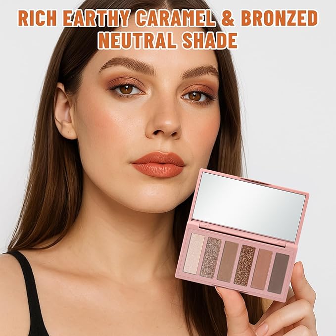 6 Colors Mini Naked Eyeshadow Makeup Palette Caramel & Bronzed Neutral Tone Eye Shadow Matte & Shimmer Nude Make Up Pallet with Mirror Blendable Highly Pigmented Travel Size Gift Kit 05-Velvo Beauty
