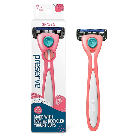 Preserve Shave 5 Five Blade Refillable Razor, Made from Recycled Materials, Coral Pink-Velvo Beauty