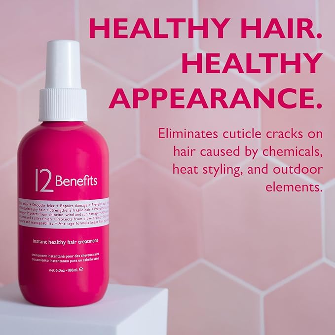 12 Benefits Leave-In Conditioner Spray – Instant Healthy Hair Treatment, Anti-Frizz, Detangles, Strengthens & Repairs, Heat Protection with Quaternium 39 & Silk Fibre Protein, 6 Fl Oz-Velvo Beauty