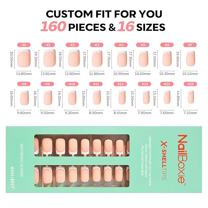 modelones French Tip Press on Nails, Short Square Fake Nails with Nail Box, Nude Gel Nail Tips for Women, Soft Glue-On Nails for Natural Salon Look, DIY Nail Art Kit-Velvo Beauty