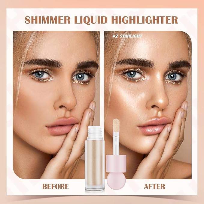 Liquid Highlighter Natural Glow For Face & Body, Waterproof Moisturizing Light Liquid Luminizer For Long Lasting Shimmer, Contour Highlighter Stick Easy to Apply with Cushion Applicator-Velvo Beauty