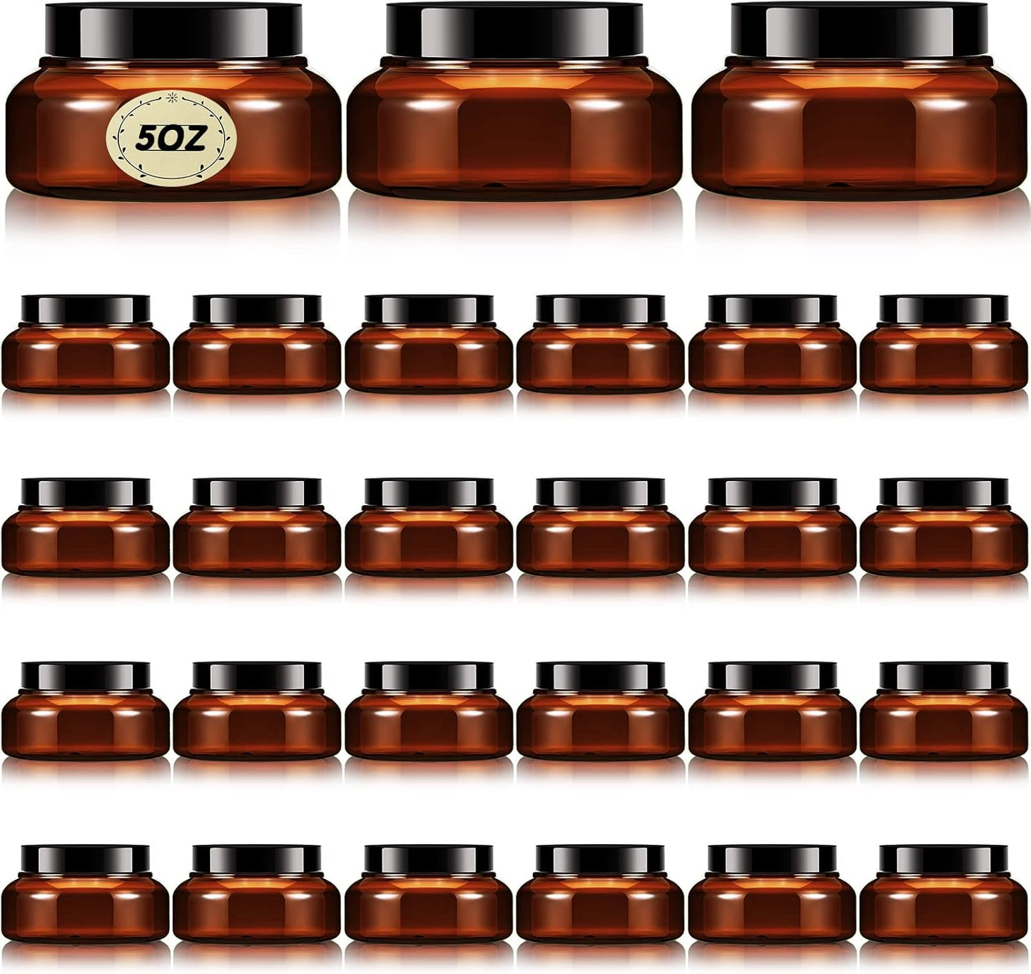 Tessco 24 Pack Plastic Jars with Lids Labels Empty Clear Plastic Jars Round Refillable Cosmetic Containers Body Butter Containers Bulk Sugar Scrub Bottle for Make Up(5 oz,Brown)-Velvo Beauty