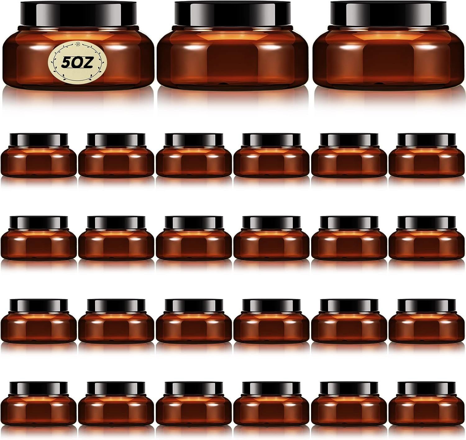 Tessco 24 Pack Plastic Jars with Lids Labels Empty Clear Plastic Jars Round Refillable Cosmetic Containers Body Butter Containers Bulk Sugar Scrub Bottle for Make Up(5 oz,Brown)-Velvo Beauty