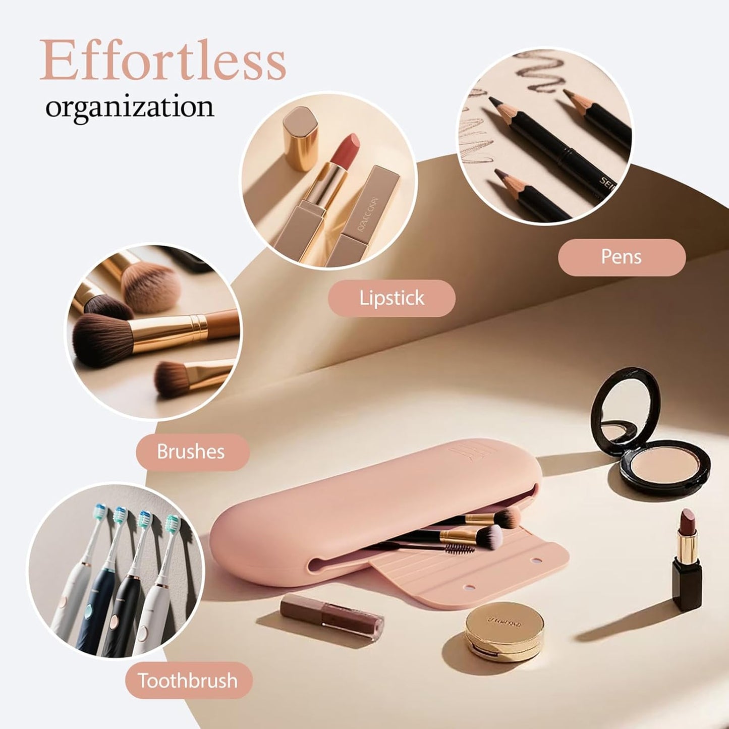 Silicone Makeup Brush Holder Set – Portable Travel Makeup Brush Holder with Makeup Sponge Holder and Foldable Cleaning Bowl – Upgraded 3-in-1 Cosmetic Organizer Set (powdered pink)-Velvo Beauty