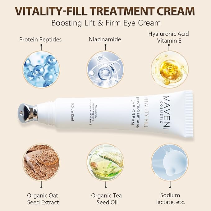 Vitality-Fill Boosting Eye Cream, Natural Anti Aging Under Eye Cream Lift & Firm,Reduce Wrinkles,Fine Lines,and Under Eye Bags,Dark Circles Under Eye Cream-Velvo Beauty