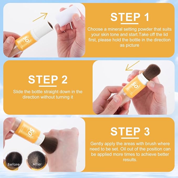 Mineral Sunscreen Setting Powder, SPF 50++ Mineral Setting Powder Sunscreen for Face with Soft Brush Powder Sunscreen for Scalp Matte Face Powder (1PC, 1.02 * 1.02 * 4.29)-Velvo Beauty