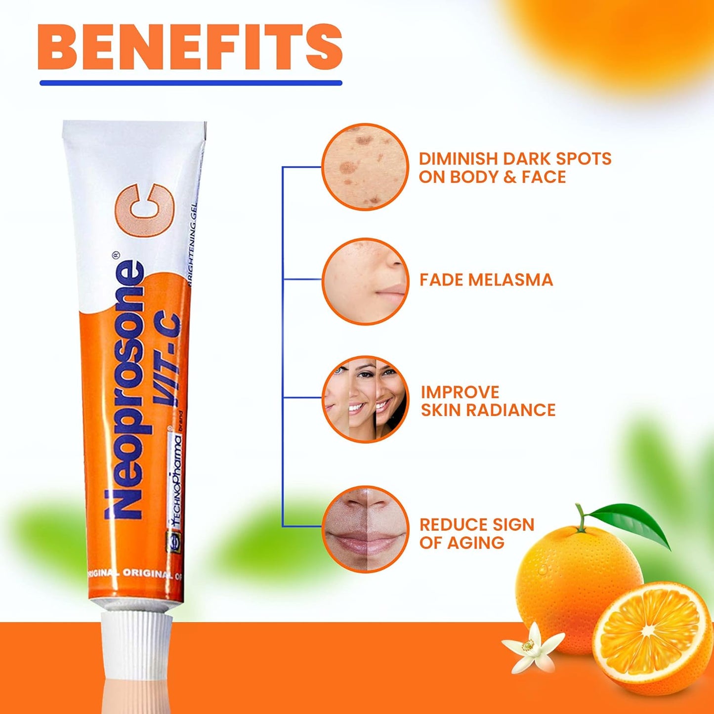 Neoprosone, Vitamin C Gel - 1 Fl oz / 30 ml - Brightening Gel Cream for Neck, Face, Body, Armpit, Hands - For Women and Men, with Alpha Arbutin-Velvo Beauty