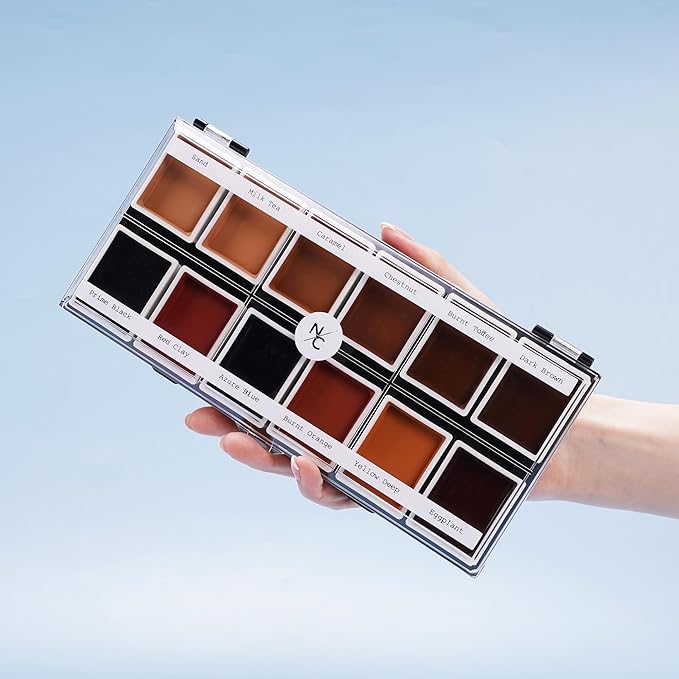 12 Color Dark Flesh Tone Alcohol Activated Makeup Palette for Special Effects - Waterproof Dark Flesh Tone Makeup for Professional Makeup Artists-Velvo Beauty
