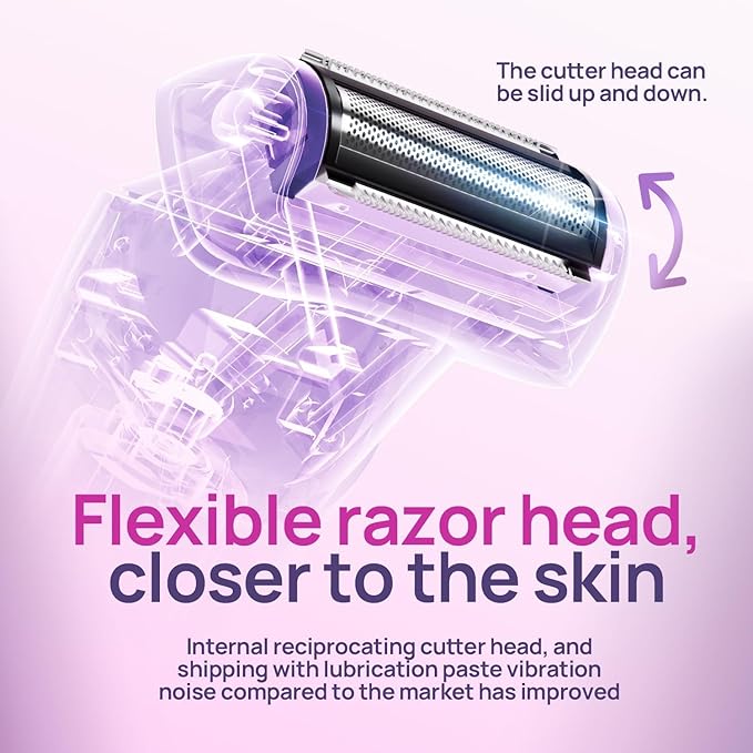 Buqikma Bikini Trimmer for Women - Painless Rechargeable Electric Razor Silk-Smooth Pubic Hair Trimmer Ipx6 Waterproof & Bikini Shaver with Charge Dock for Full Body with Ceramic Blade, Purple-Velvo Beauty