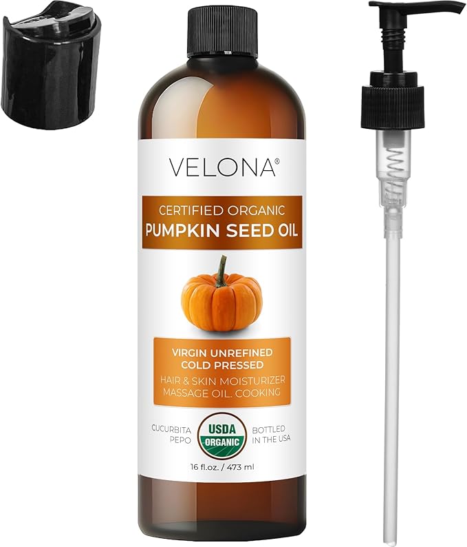 velona Pumpkin Seed Oil USDA Certified Organic - 16 Fl Oz | 100% Pure and Natural Carrier Oil | Unrefined, Cold Pressed | Cooking, Face, Hair, Body & Skin Care | Use Today - Enjoy Result-Velvo Beauty