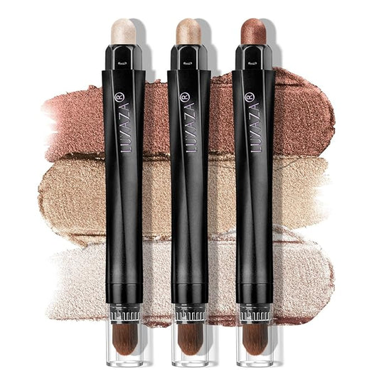 Classic 3PCS Neutral Eyeshadow Stick Makeup Set, Metallic Shimmer Matte Cream Eye Shadow Eyeliner Brightener Pencil Crayon - D1-Velvo Beauty
