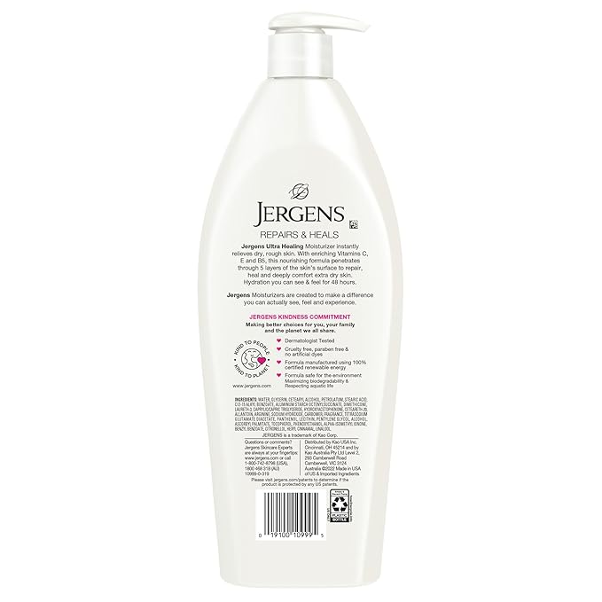 Jergens Ultra Healing Dry Skin Lotion, Hand and Body Moisturizer for Quick Absorption into Extra Dry Skin with Hydralucence Blend, Vitamins C, E and B5, White, 21 oz, Pack of 3-Velvo Beauty
