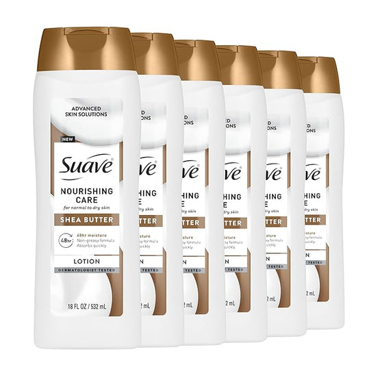 Suave Nourishing Care Hand & Body Lotion with Shea Butter for Women, Deep Moisture for Dry Skin, Fast Absorbing, Allergen Free Moisturizing Cream, 18FL OZ, 6 Pack-Velvo Beauty