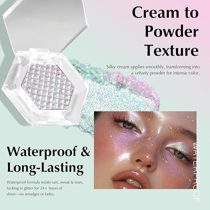 Mermaid Glitter Eyeshadow Palette, Multichrome Chameleon Cream Eye Shadow, Color Shifting White Eyeshadow Sparkling Holographic Shimmer Inner Corner Eye Brightener Highlighter Makeup-Velvo Beauty