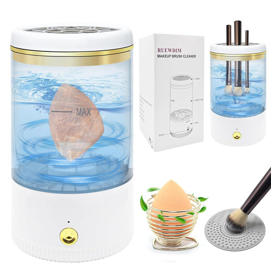 Makeup Brush Cleaner,Low noise and 8000 RPM Electric Makeup Brush Cleaner Machine for Deep Cleaning,Automatic Spinning Cosmetic Brush Cleaner for All Size Makeup Brushes and Sponges(White)-Velvo Beauty