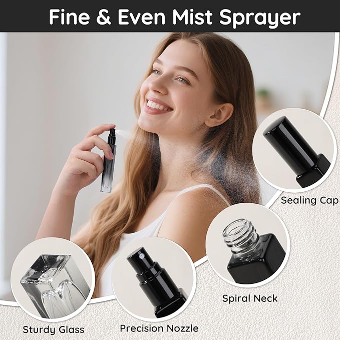 Segbeauty 0.34oz Refillable Glass Perfume Bottle,10 Pack of 10ml Perfume Container For Travel, Empty Atomizer Sprayer for Cologne Dispenser, Travel Sample Bottles Cologne Making Kit with Refill Tool-Velvo Beauty