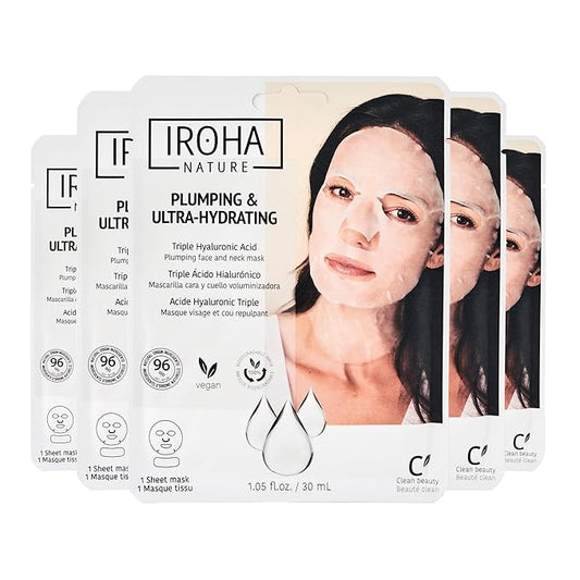 IROHA NATURE Replumping & Anti-Aging Tissue Face Mask (Pack of 5) | With Triple Hyaluronic Acid | Deep Hydration & Anti-Aging Effect | For Softer Skin | 100% Vegan-Velvo Beauty
