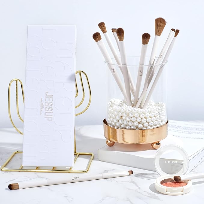 Jessup Precision Makeup Brushes 10Pcs Eye Makeup Brush Set Premium Synthetic Eyeshadow Concealer Eyeliner Eyebrow Blending Highlight Brush, Light Grey T330-Velvo Beauty