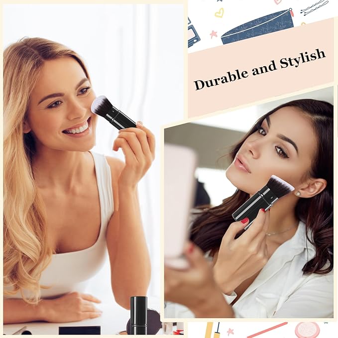 Makeup Brush 2 Pack, Retractable Travel Kabuki Powder Makeup Brush, Foundation Face Blush Brushes for Blending Liquid, Blush, Bronzer, Buffing, Sunscreen,Flawless Cosmetics-Velvo Beauty