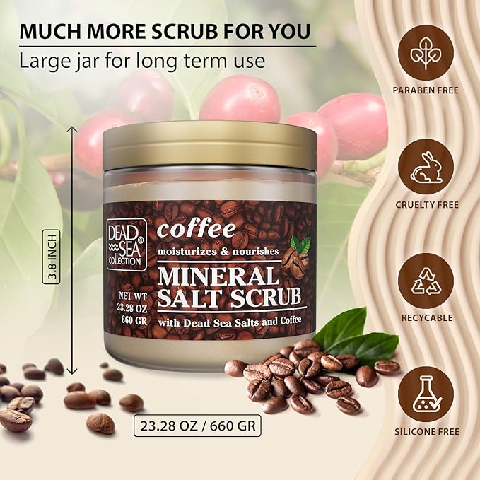 Dead Sea Collection Coffee Scented Salt Body Scrub - Large 23.28 OZ - with Pure Oils and Dead Sea Minerals-Velvo Beauty