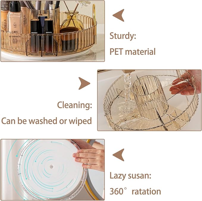 Rotating Makeup Organizer for Vanity, High-Capacity Skincare Clear Make Up Storage Perfume Organizers Cosmetic Dresser Organizer Countertop 360 Spinning (Gold, New-3 Tier)-Velvo Beauty
