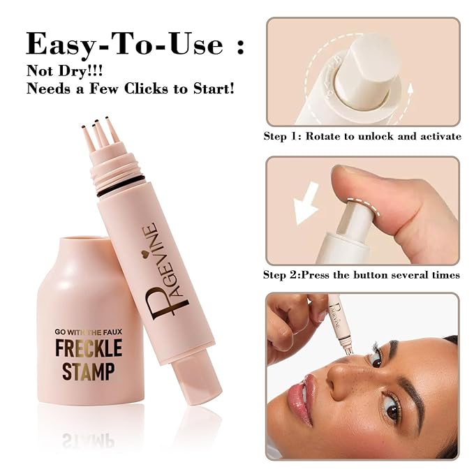 Upgrade Freckle Pen Stamp– Waterproof Faux Fake Freckles Makeup Tool, Natural-Looking Freckle Maker & Spray with Multi-Prong Precision Stamp Head, Long-Lasting Sunkissed Makeup (MEDIUM)-Velvo Beauty