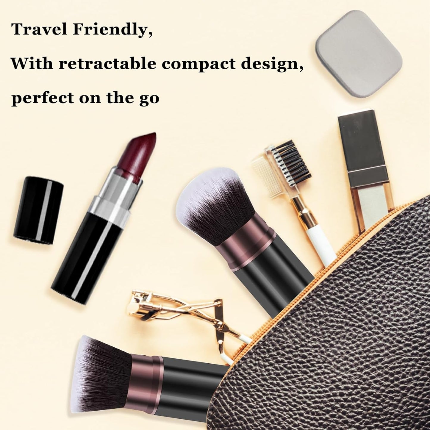 Makeup Brushes, Retractable 2 Pack Travel Kabuki Blush Makeup Brush Face Powder Foundation Brushes for Blending Liquid, Blush, Bronzer, Buffing, Sunscreen,Flawless Cosmetics-Velvo Beauty