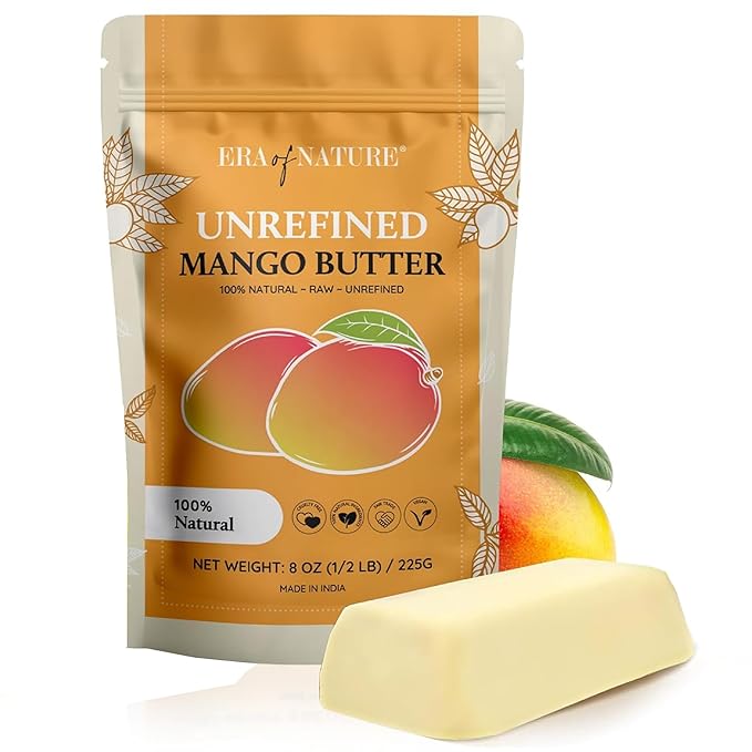 era of nature Organic Unrefined Raw Mango Body Butter Block 8oz - Moisturizing Mango Seed Raw Butter Bar for Skin & Hair, DIY Lip Balm Base, Cream, Soap & Lotion Making Supplies Kit, Personal Skincare-Velvo Beauty