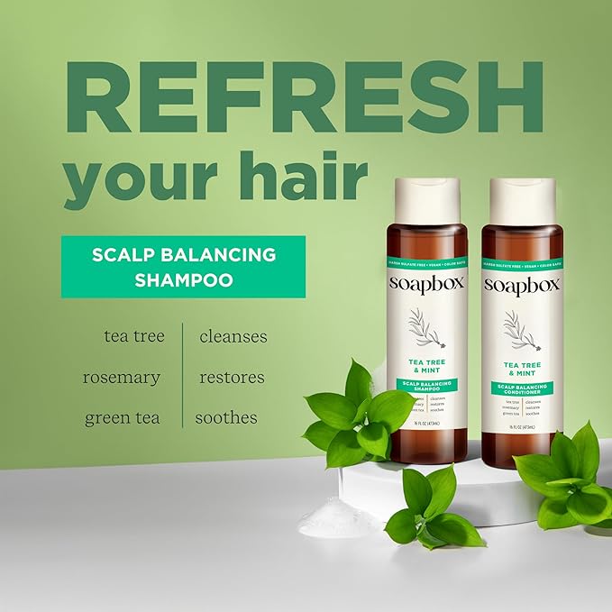 Soapbox Tea Tree Shampoo and Conditioner Set, Scalp Balancing with Tea Tree Oil, Jojoba Oil, Aloe and Shea Butter to Clean and Purify for All Hair Types, 16 Ounces Each (Pack of 2)-Velvo Beauty